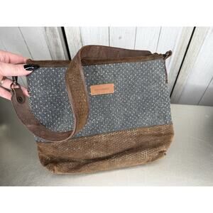 Aseismanos Suede & Cotton Canvas Metallic Thread Shoulder Bag Boho Hobo